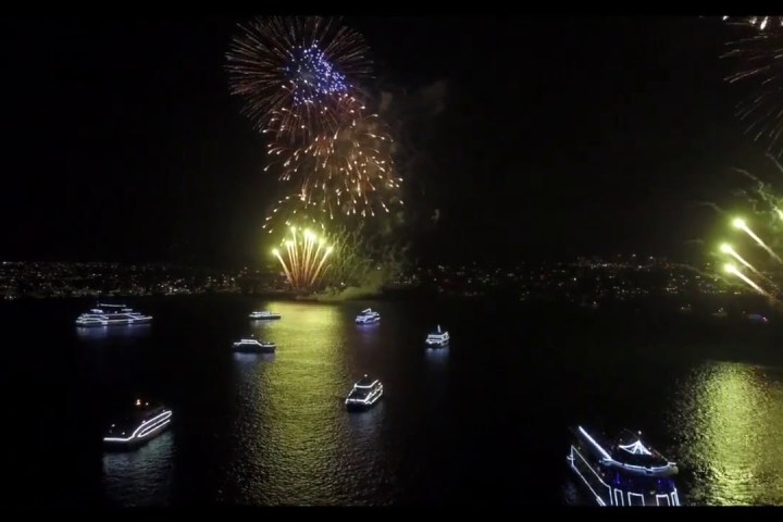 Fireworks and ships in the harbour