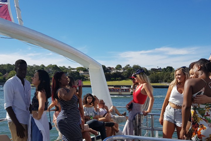 sunny rear deck full of people