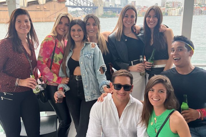 Group of people celebrating on a boat
