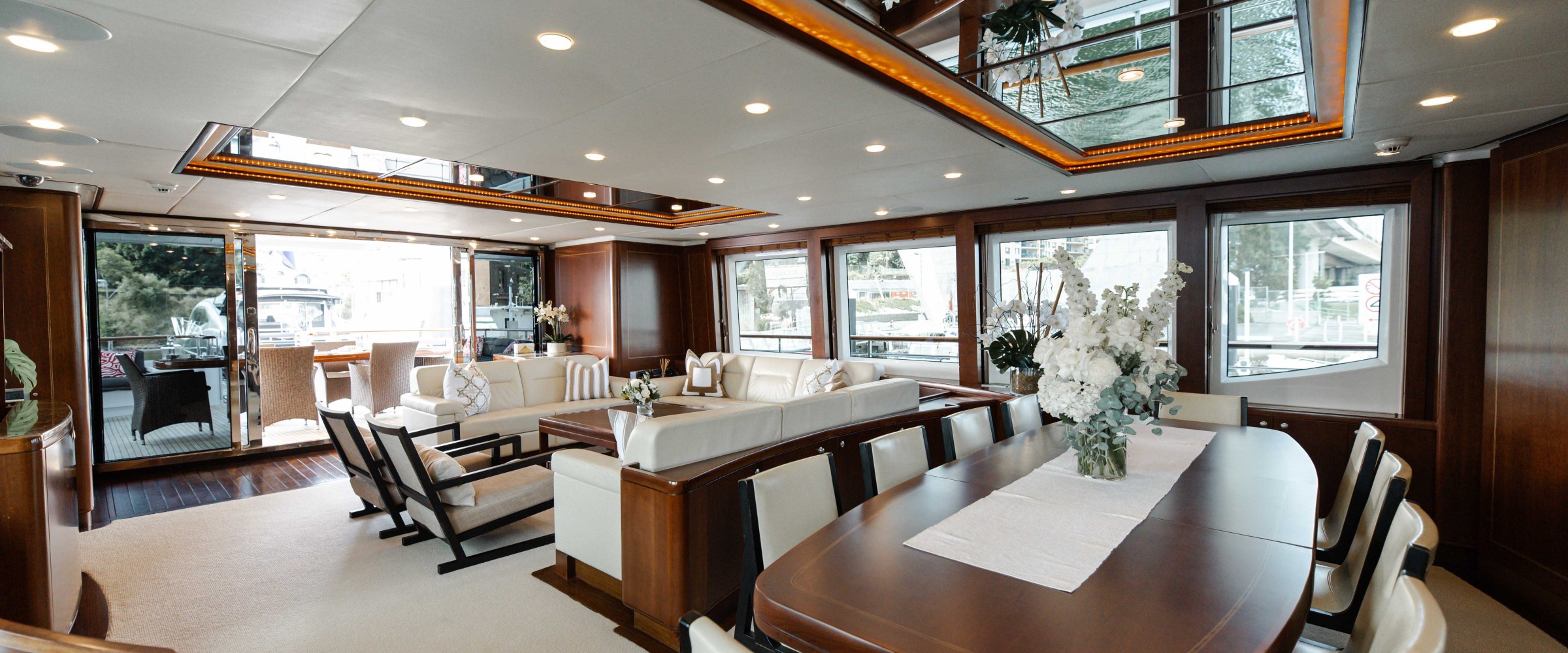 a large room with tables and chairs